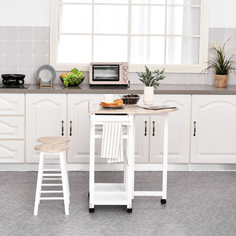 HOMCOM cărucior pliabil cu 2 scaune: masă compactă pentru bucătării mici OMCOM cărucior pliabil cu 2 scaune incluse, soluție compactă și practică pentru spații mici și mese zilnice