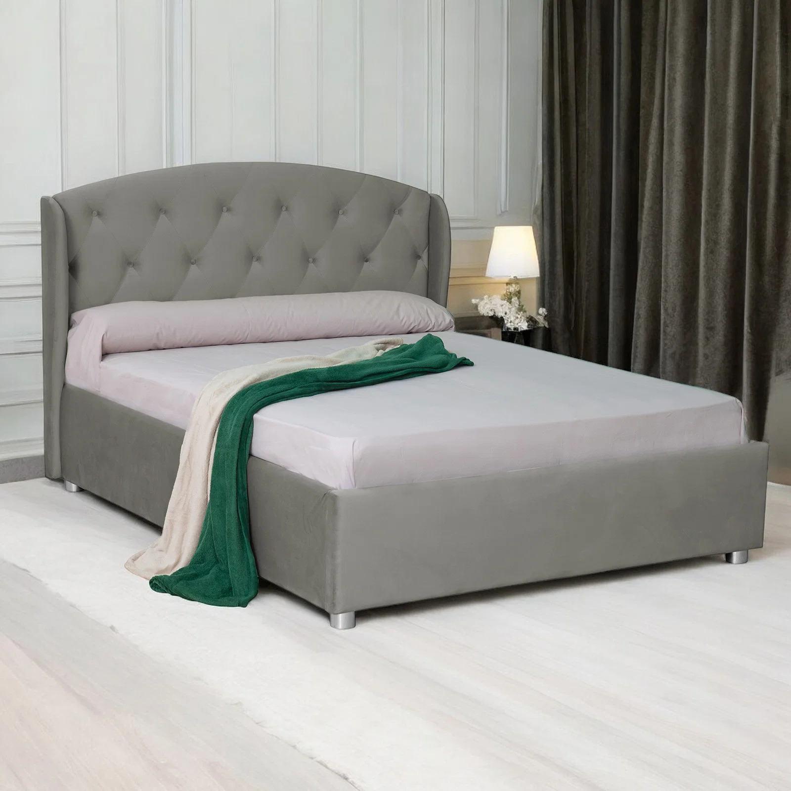 Pat tapițat Round Expomob 140x200 cu ladă de depozitare: soluție pentru spații mici Pat tapițat Expomob Round 140x200 cu ladă de depozitare, potrivit pentru camere mici